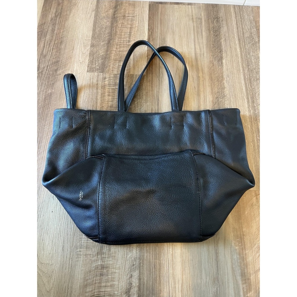 Botkier New York Tote Bag Black Pebbled Leather Strap Zip Accent Purse Large - Picture 3 of 10